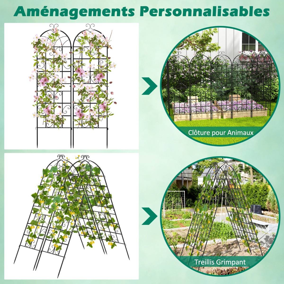 Lot de 2 Treillis de Jardin en Métal 180x50cm Treillis Décoratif Extérieur pour Plantes Grimpantes - Image 6