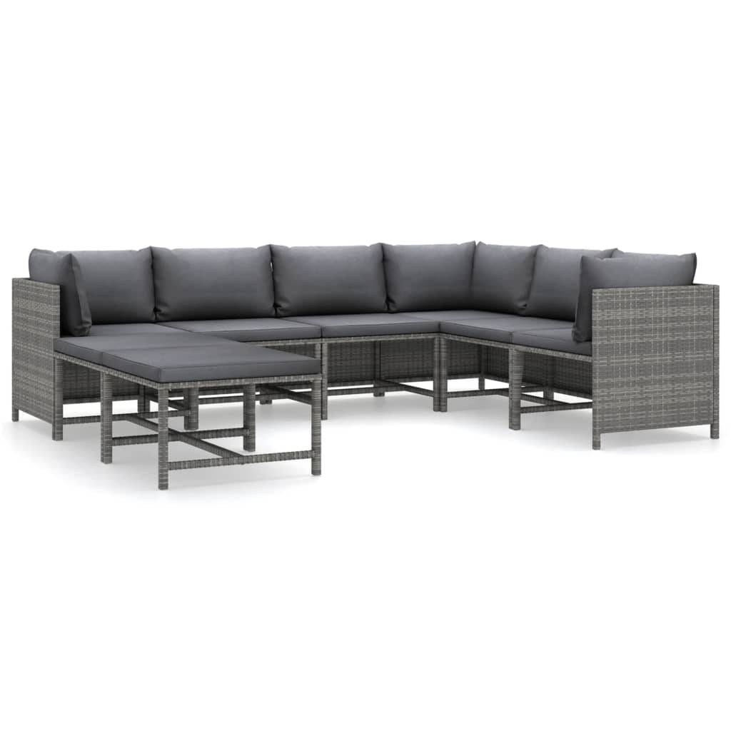 Salon de Jardin Bas Modulable 8 Pièces Résine Tressée Durable Coussins Rembourrés Détente Terrasse Gris – ComfortXL Outdoor Living - Image 2