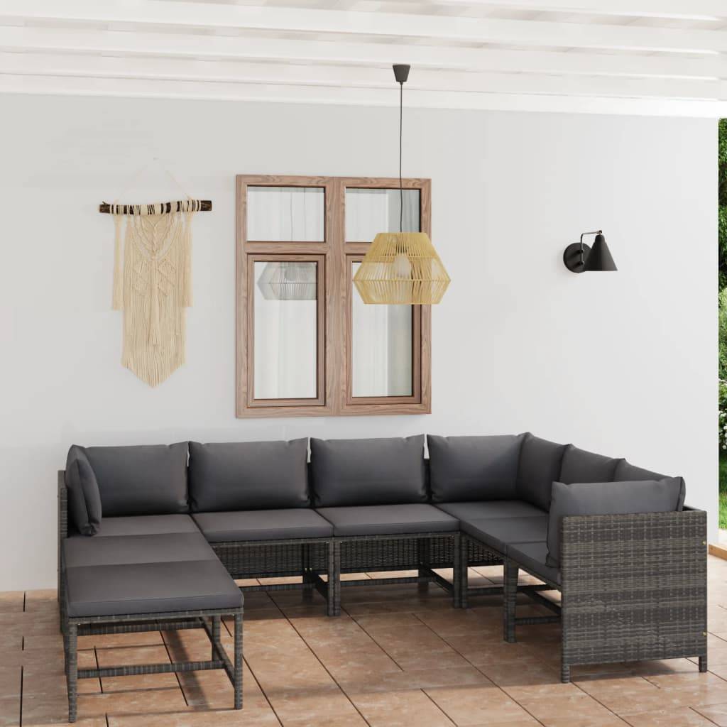 Salon de Jardin Bas Modulable 8 Pièces Résine Tressée Durable Coussins Rembourrés Détente Terrasse Gris – ComfortXL Outdoor Living - Image 1