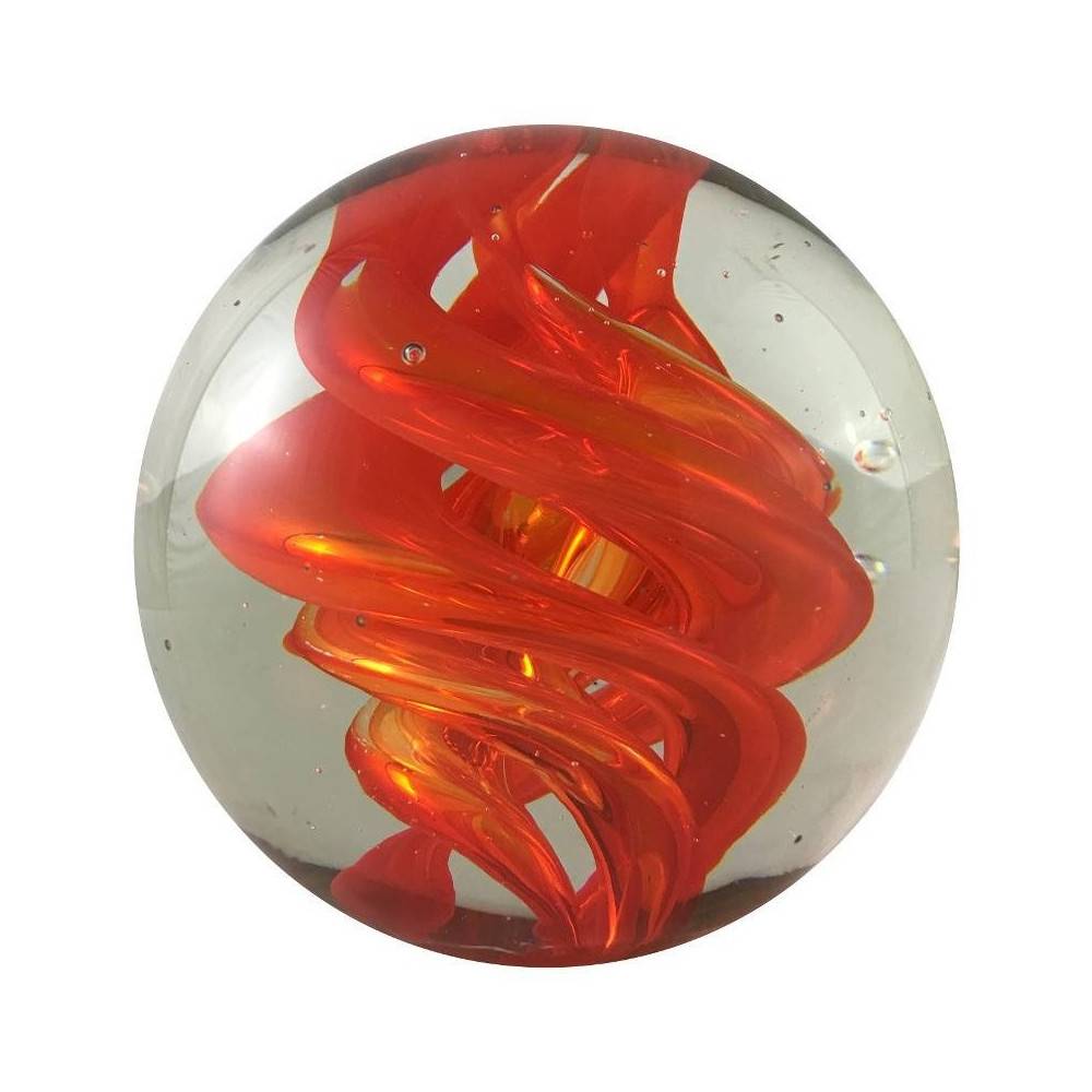 Presse papier sulfure "Tourbillons" en verre rouge Ø.10 cm Chemin de campagne - Image 1