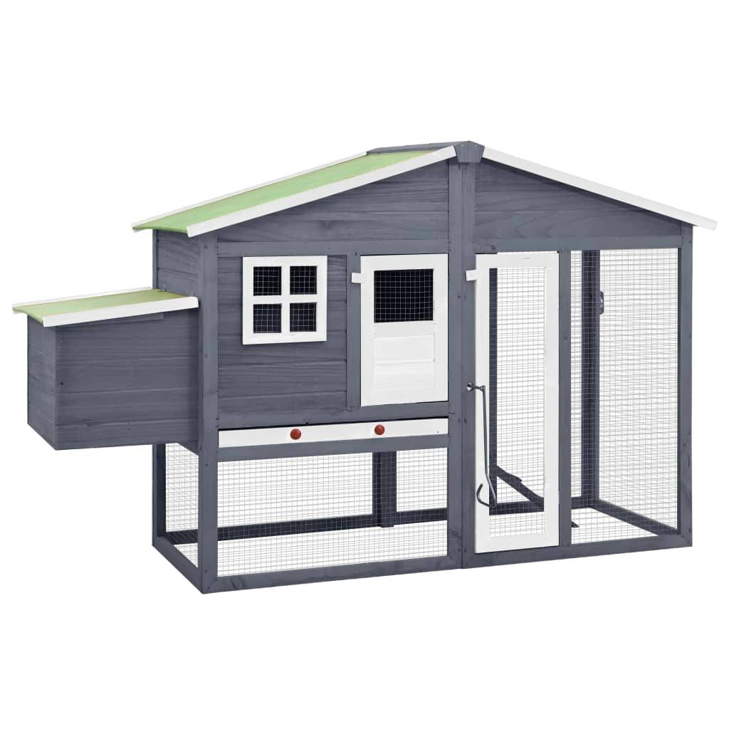 Helloshop26 - Poulailler avec nichoir 191 x 67 x 117 cm bois de sapin massif gris et blanc - Image 1