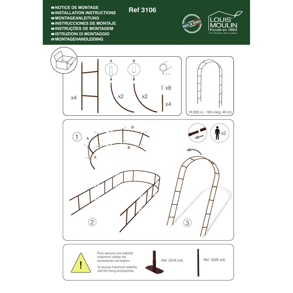 Louis Moulin - Arche tube ROND20 classique fer vieilli - 130x40x250 cm - Acier époxy Louis Moulin - Image 4