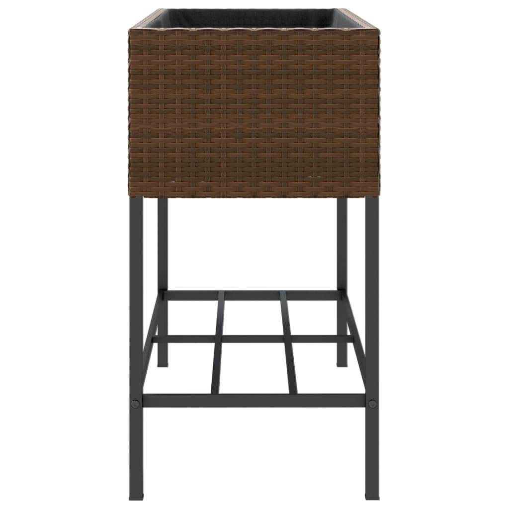 2 pcs Jardinières avec étagère, Bac à fleurs, Pot de fleurs brun 90x40x75 cm résine tressée - Image 7
