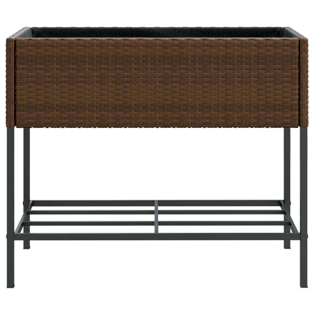 2 pcs Jardinières avec étagère, Bac à fleurs, Pot de fleurs brun 90x40x75 cm résine tressée - Image 6