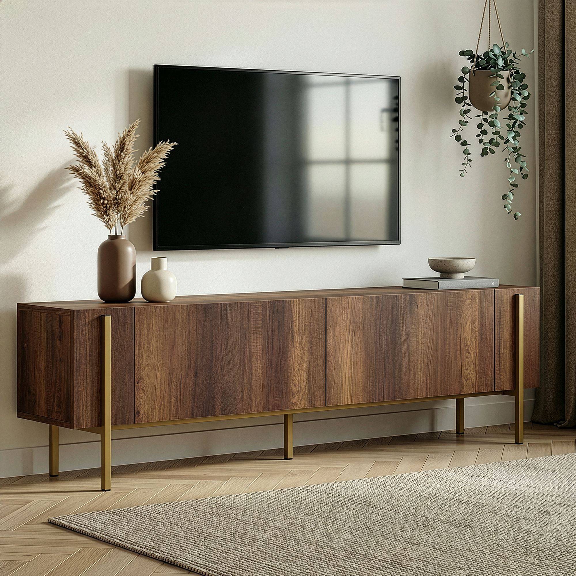 Habitat Et Jardin - Meuble Tv En Bois "nexus" - 180 X 30 X 45 Cm - Noyer Baroque Or -hanah Home - Image 2
