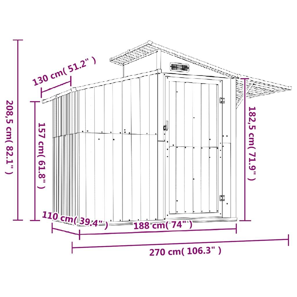PANGIVO - Abri de jardin acier galvanisé anthracite 270 x 130 x 208.5 cm - PANGIVO - Image 7
