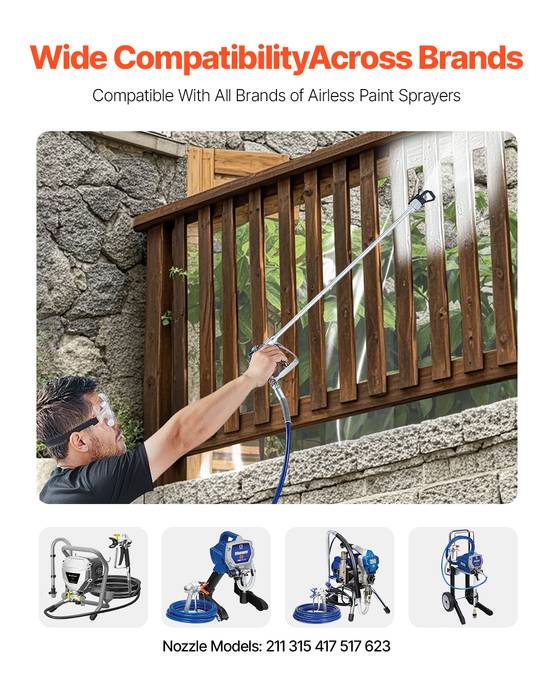 VEVOR Kit pistolet peinture sans air, 248 bar, 5 embouts, pivotant. Filtres, tuyau, tiges extension. - Image 2