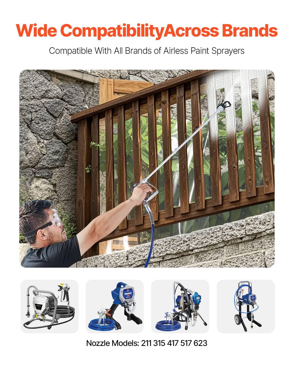 VEVOR Kit pistolet peinture sans air, 248 bar, 5 embouts, pivotant. Filtres, tuyau, tiges extension. - Image 2