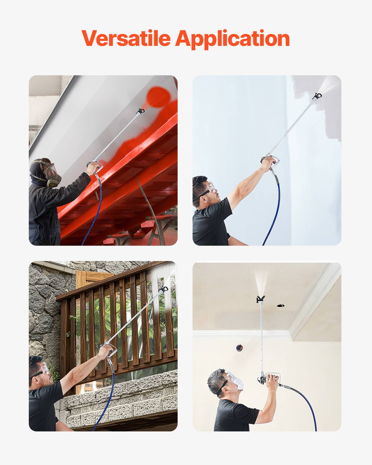 VEVOR Kit pistolet peinture sans air, 248 bar, 5 embouts, pivotant. Filtres, tuyau, tiges extension. - Image 6