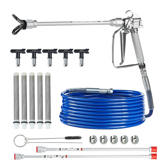 VEVOR Kit pistolet peinture sans air, 248 bar, 5 embouts, pivotant. Filtres, tuyau, tiges extension. - Image 1
