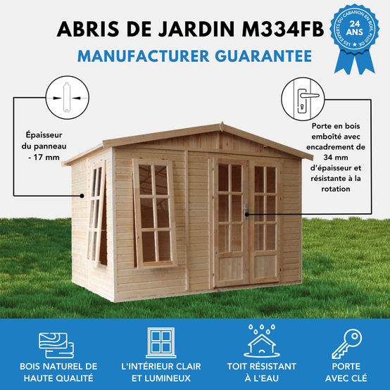 Timbela - Abri de jardin en bois 6 m² / l332xP222xH232cm - Cabanon jardin extérieur avec sol - Chalet de Loisirs - 17 mm d’épaisseur - Timbela M334FB - Image 9