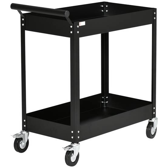Sans Marque - Chariot d'atelier, 2 niveaux, brouette, 4 roues, acier, jusqu'à 150 kg, 84,5 x 38 x 84 cm, noir - Image 2