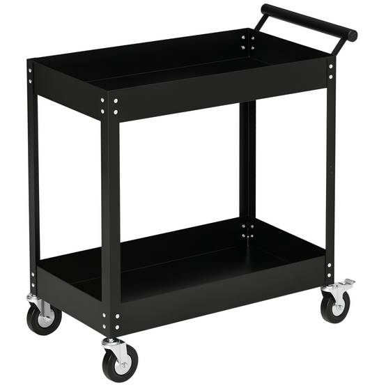 Sans Marque - Chariot d'atelier, 2 niveaux, brouette, 4 roues, acier, jusqu'à 150 kg, 84,5 x 38 x 84 cm, noir - Image 1