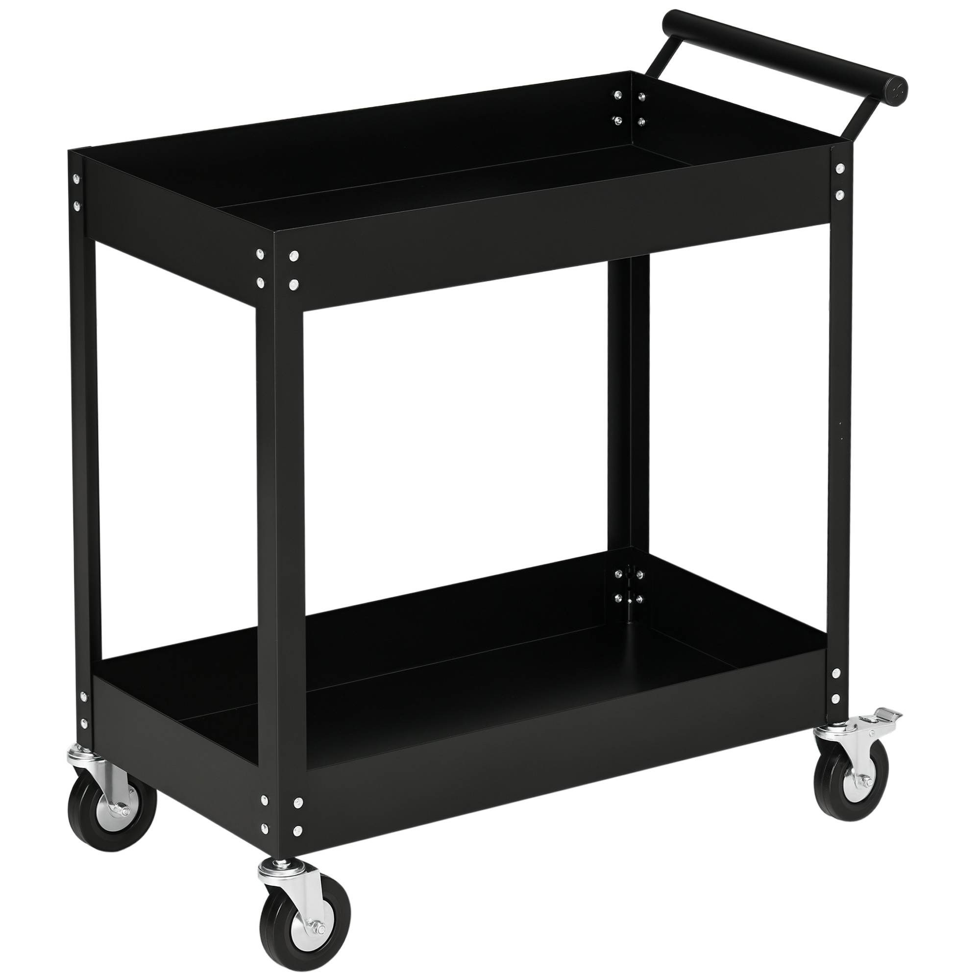 Sans Marque - Chariot d'atelier, 2 niveaux, brouette, 4 roues, acier, jusqu'à 150 kg, 84,5 x 38 x 84 cm, noir