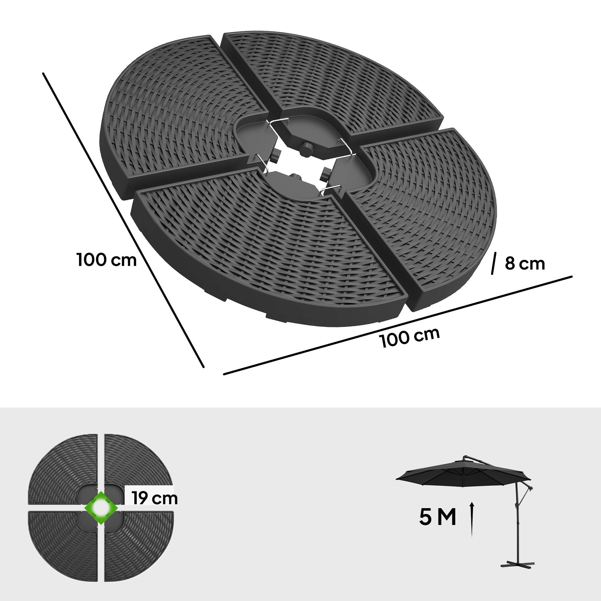 Pied de parasol en PEHD 4 pièces, remplissable d'eau et de sable, Ø100 x 8 cm, noir - Image 5
