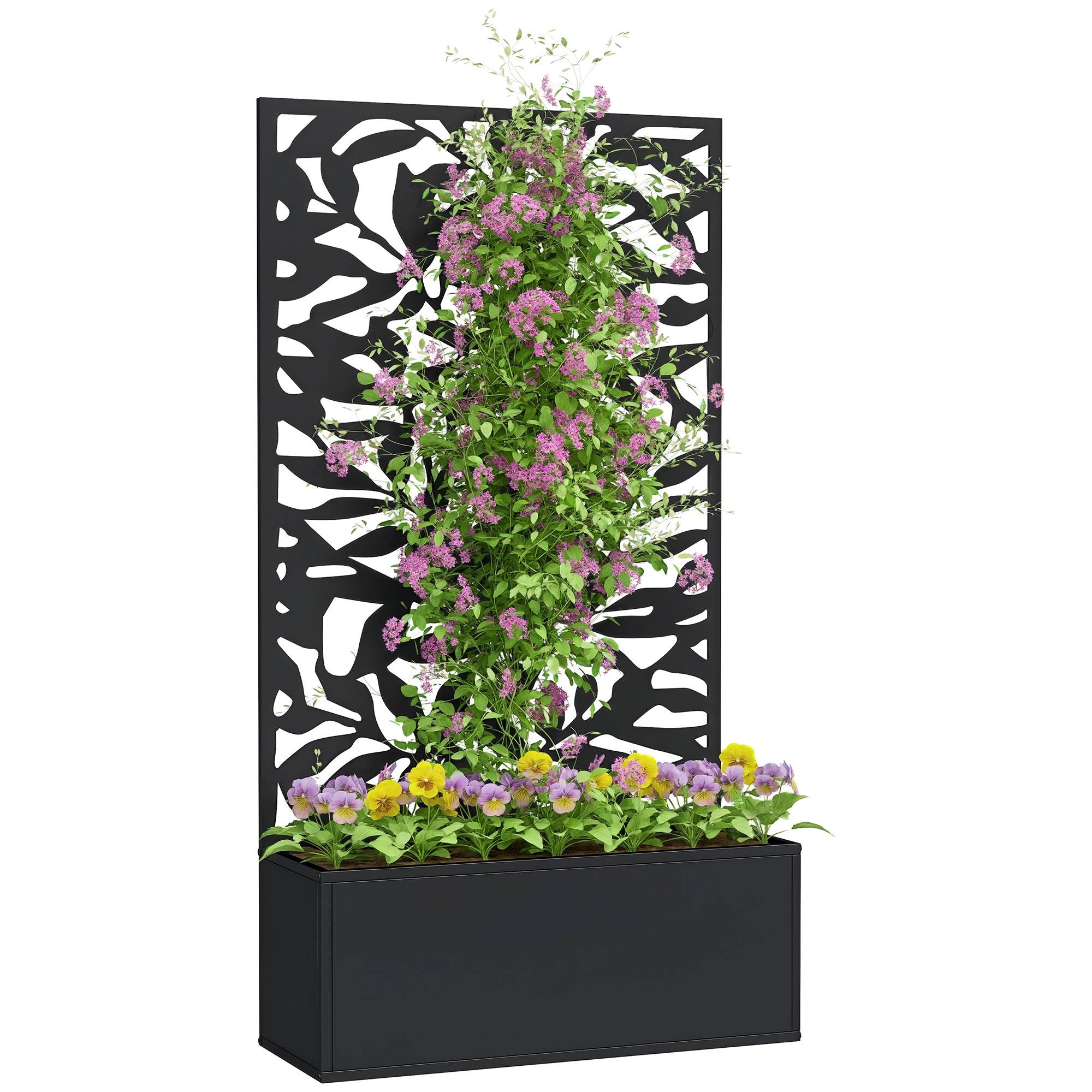 Jardinière avec treillis bac à fleurs rectangulaire grande taille panneau d'intimité métal 61 x 23 x 113 cm noir