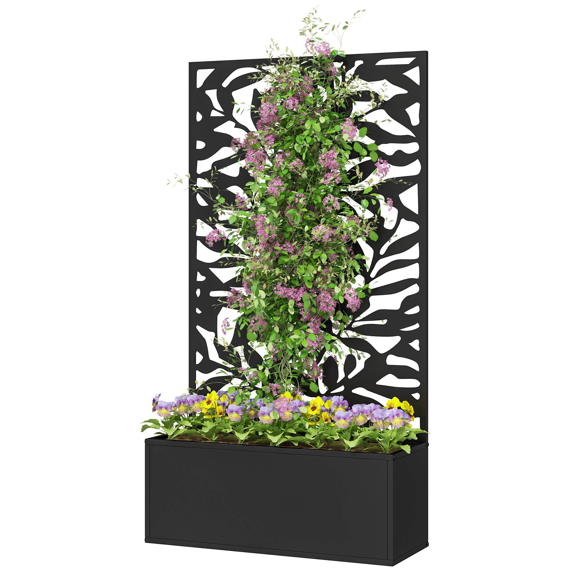 Jardinière avec treillis bac à fleurs rectangulaire grande taille panneau d'intimité métal 61 x 23 x 113 cm noir - Image 2
