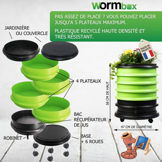Lombricomposteur WormBox 4 Plateaux Turquoise, 72L - Image 4