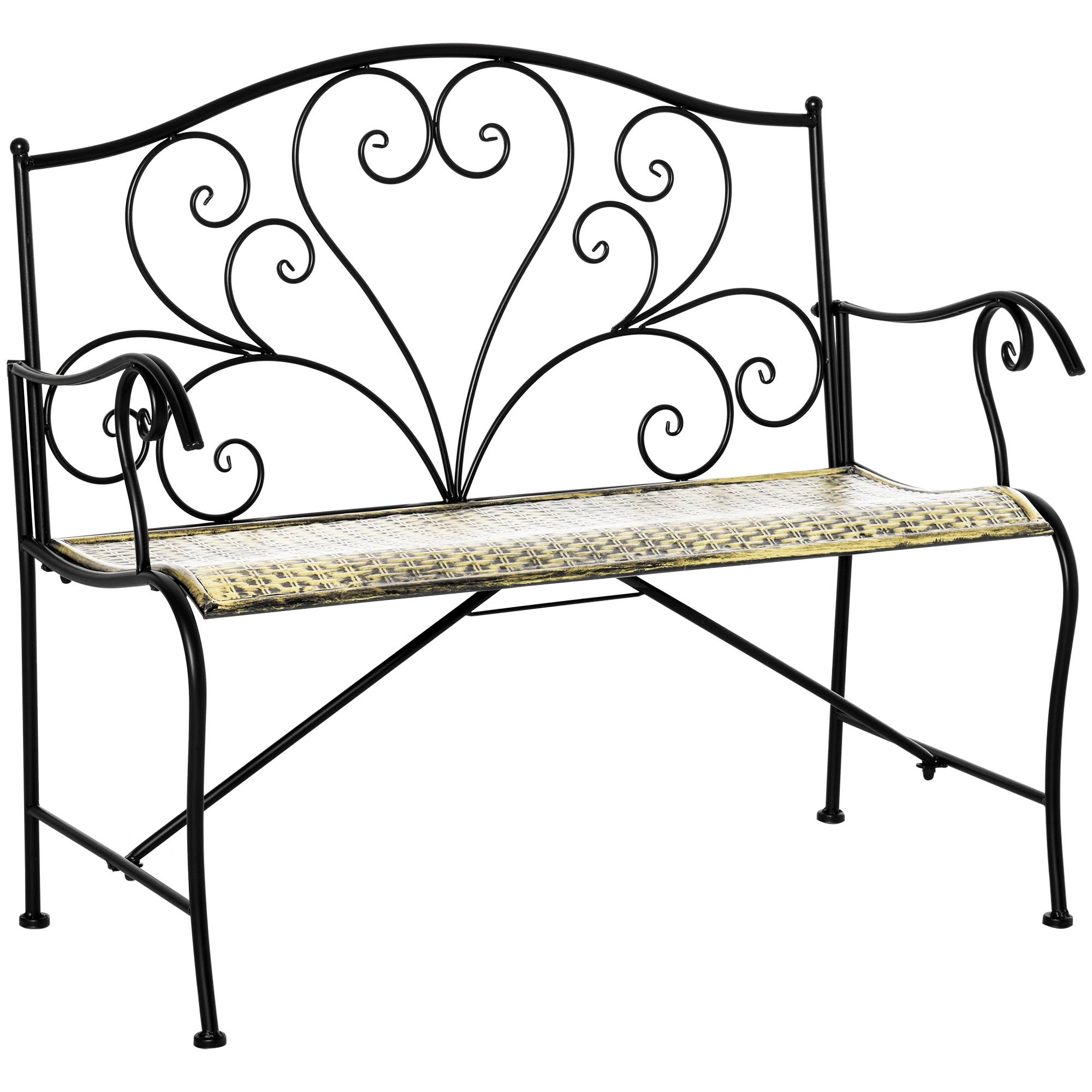 ComfortXL - Banc de jardin 2 places fer forgé balcon cour dossier motifs vintage 100x50x88cm noir - ComfortXL Outdoor Living