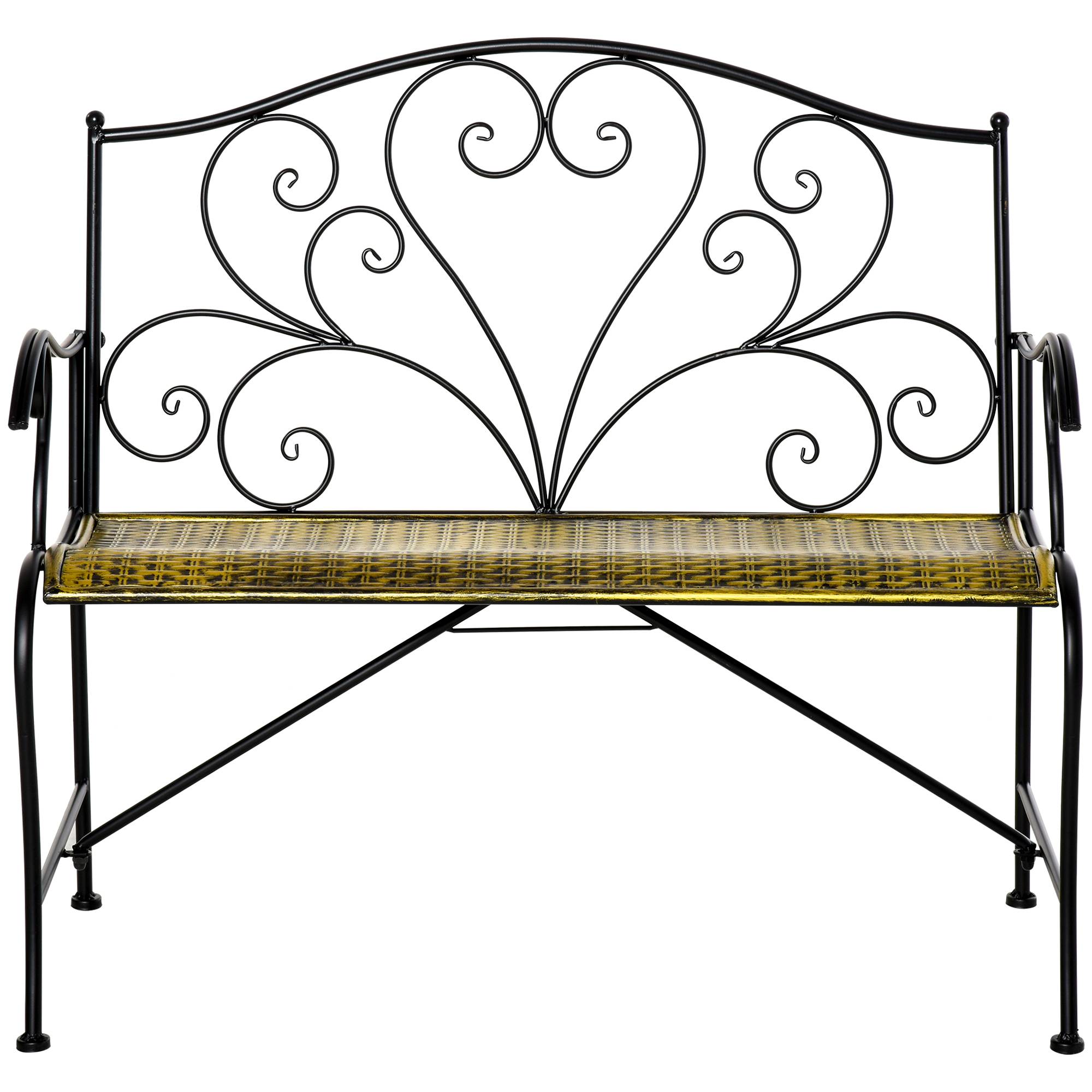 ComfortXL - Banc de jardin 2 places fer forgé balcon cour dossier motifs vintage 100x50x88cm noir - ComfortXL Outdoor Living - Image 5