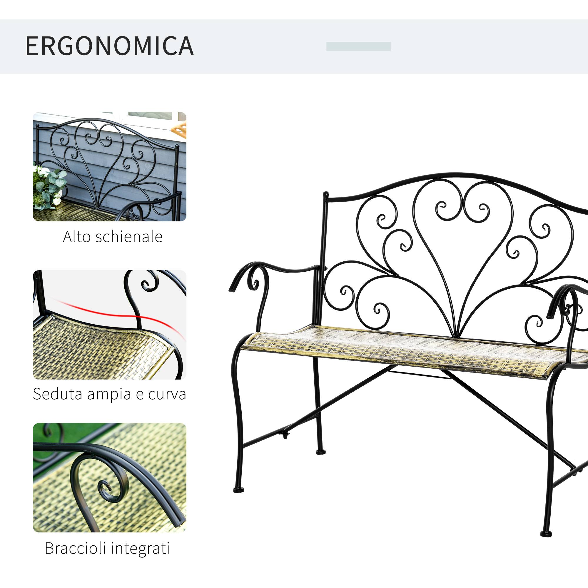 ComfortXL - Banc de jardin 2 places fer forgé balcon cour dossier motifs vintage 100x50x88cm noir - ComfortXL Outdoor Living - Image 7