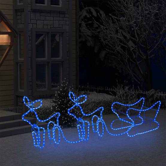 Renne et Traîneau de Noël Lumineux Décoration Jardin 576 LED Bleu – ComfortXL Outdoor Living - Image 3