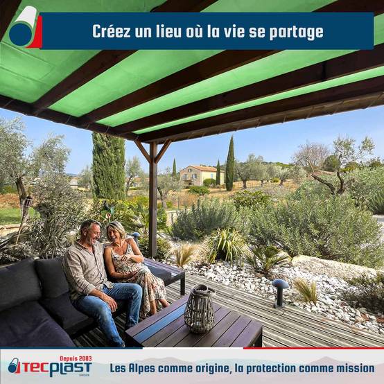 Toile Pergola Vert Sauge 2,5x3,5 m LP506PR - Garantie 5 ans - Bâche Pergola ou Tonnelle étanche en PVC pour terrasse TECPLAST - Image 3