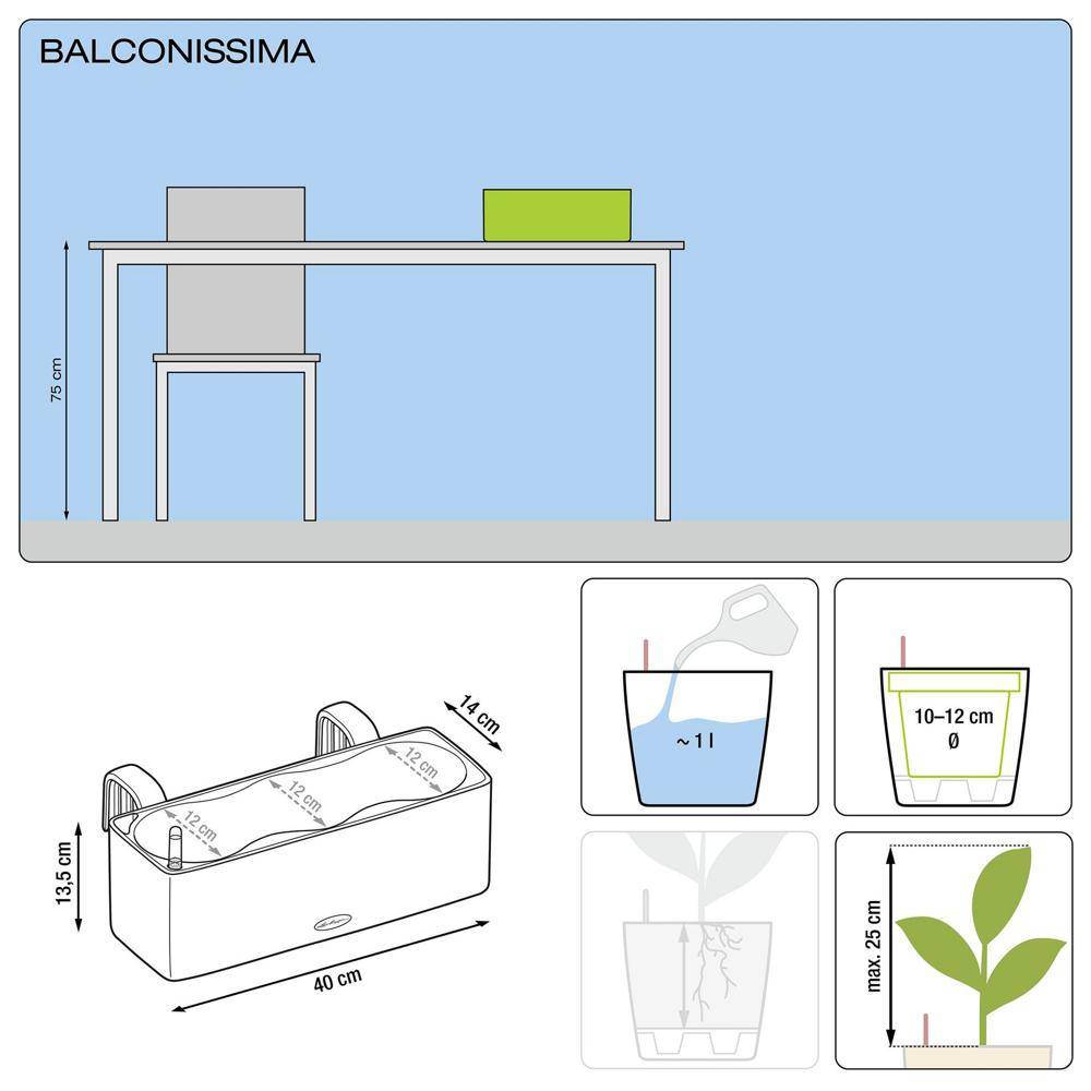 Lechuza - Pot Balconissima Color, blanc, alimentation par mèche 40 cm Lechuza - Image 2
