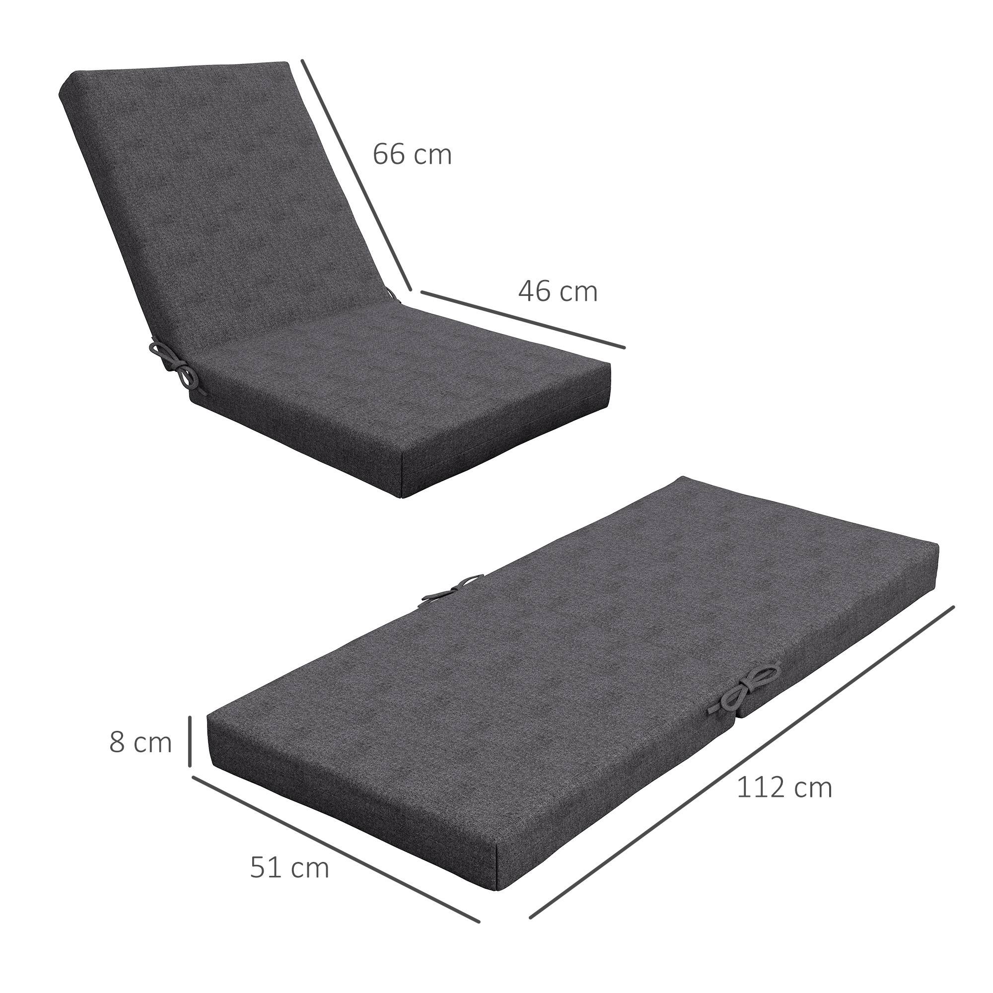 Lot de 2 coussins d'extérieur pour fauteuil chaise à dossier avec attaches rembourrage 8 cm, 112L x 51l cm, gris foncé - Image 5