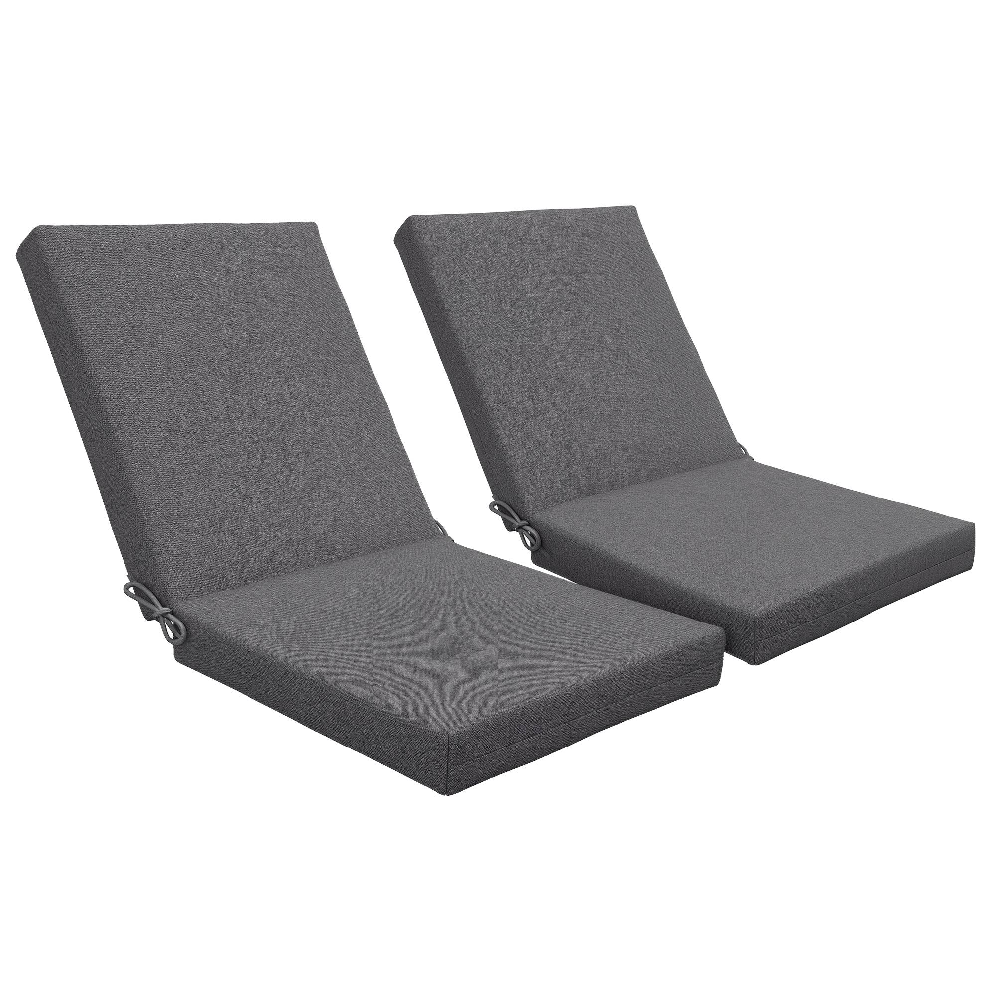 Lot de 2 coussins d'extérieur pour fauteuil chaise à dossier avec attaches rembourrage 8 cm, 112L x 51l cm, gris foncé
