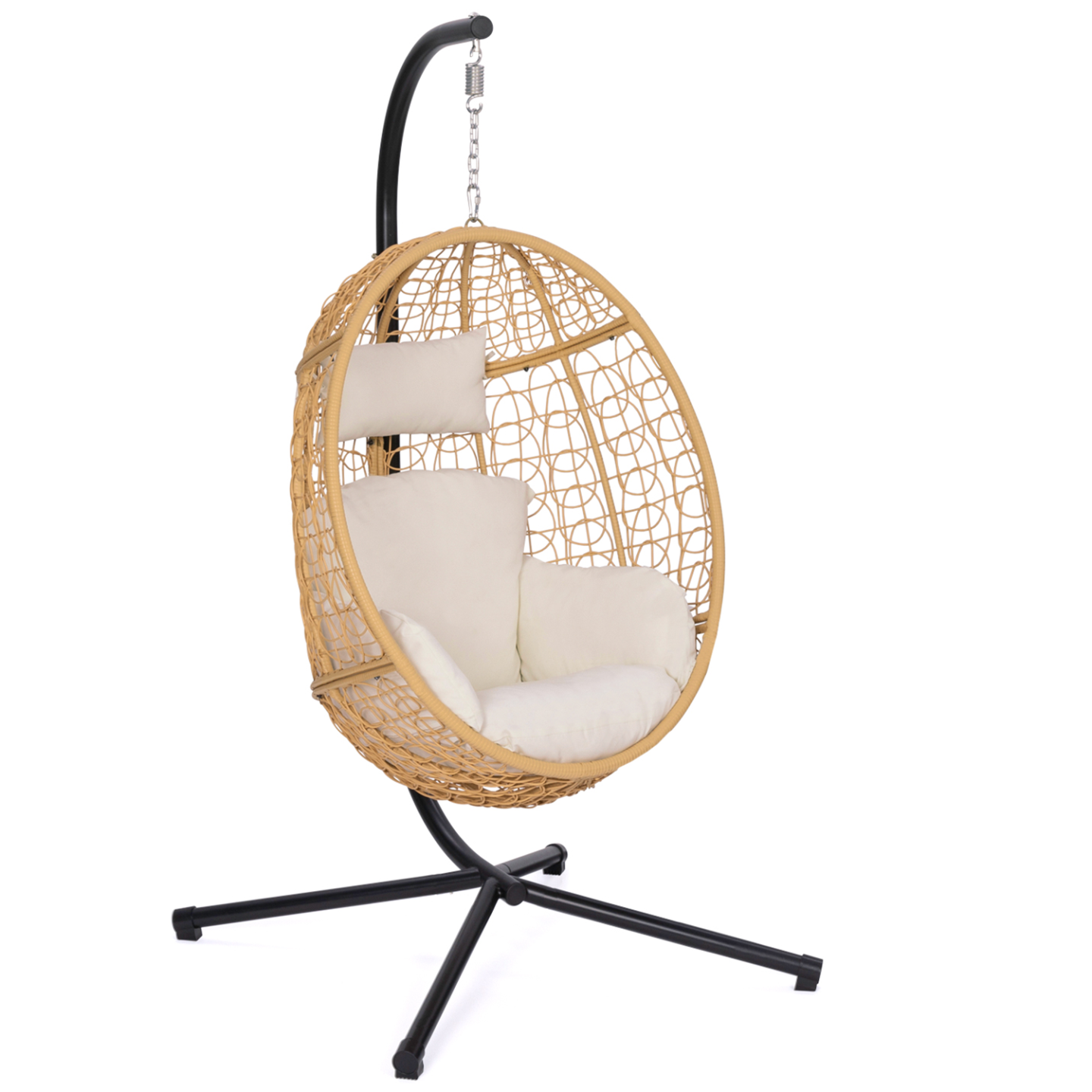 Fauteuil oeuf suspendu ajouré effet rotin avec coussin écru - Image 2