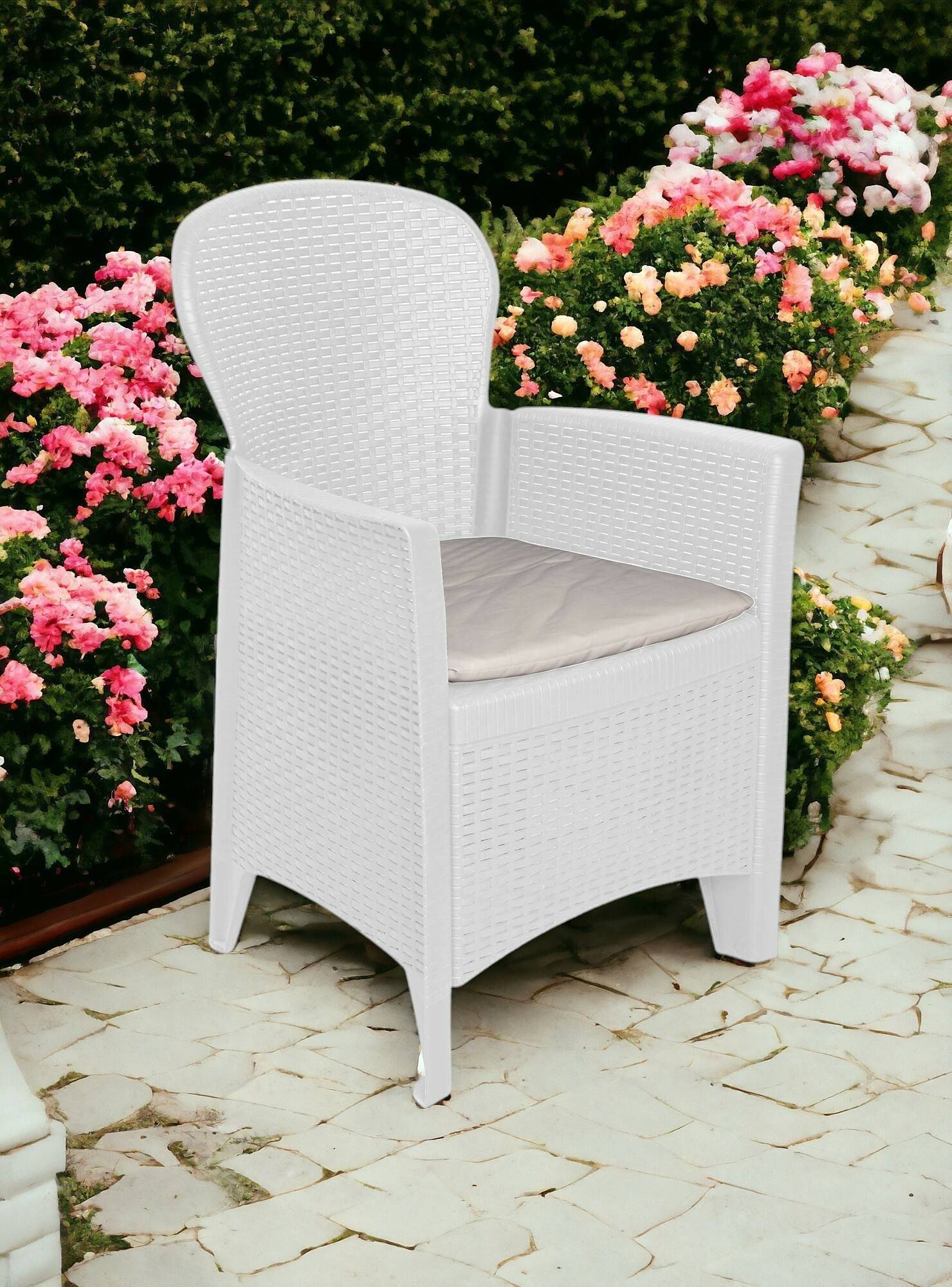 Dmora - Chaise d'extérieur Dboatti, Siège de jardin, Fauteuil d'extérieur effet rotin, 100% Made in Italy, 60x58h89 cm, Blanc - Dmora - Image 2