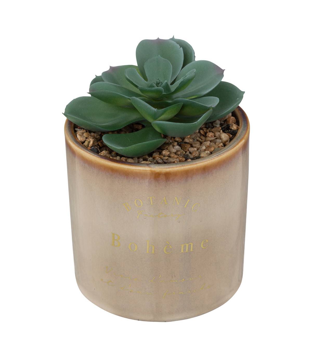 Atmosphera - Plante grasse artificielle Pot en céramique émaillée H 14 cm - Image 1