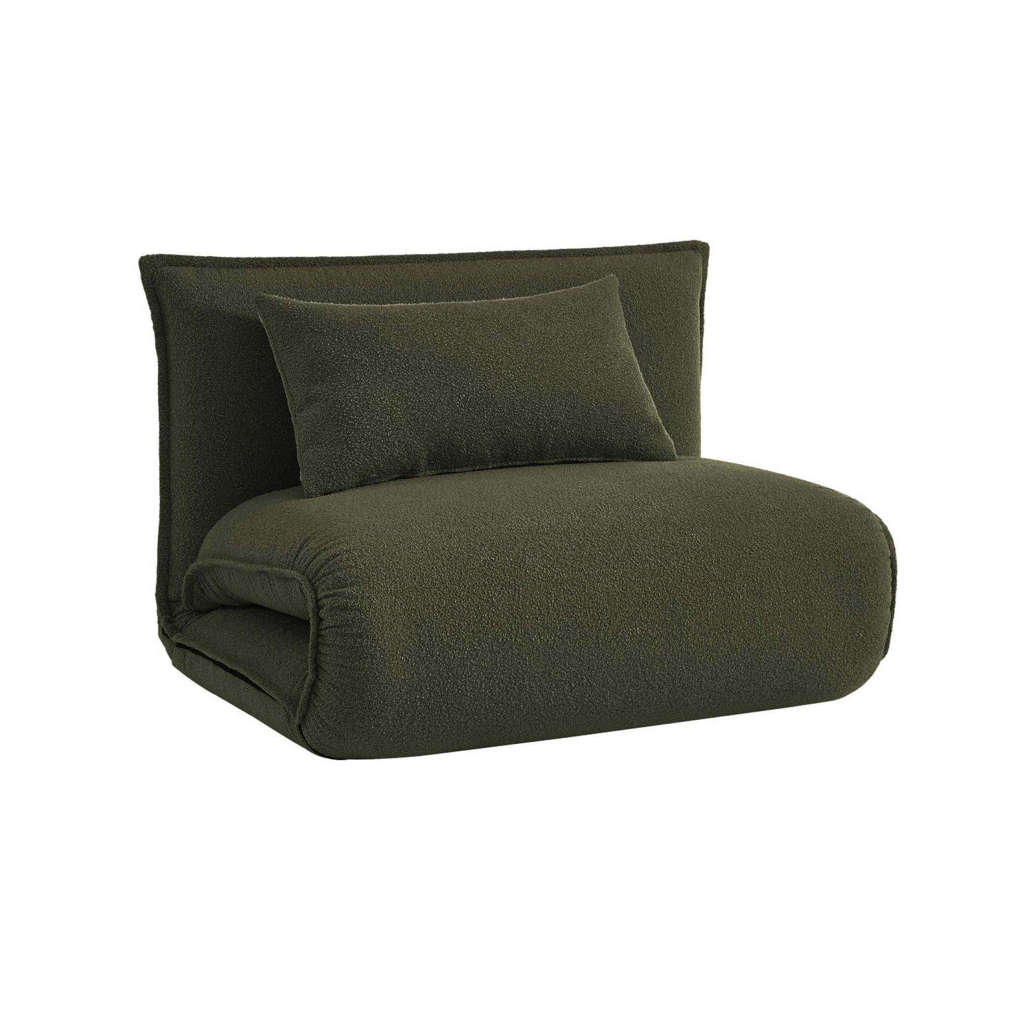sweeek - Chauffeuse convertible 1 place en bouclette texturée kaki L 99 x P 80 x H 66 cm - Fleeep | sweeek - Image 2