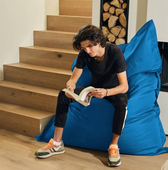 Pouf XXL intérieur extérieur déhoussable en tissu bleu 140x180cm - Déco arts - Image 2