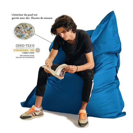 Pouf XXL intérieur extérieur déhoussable en tissu bleu 140x180cm - Déco arts - Image 5