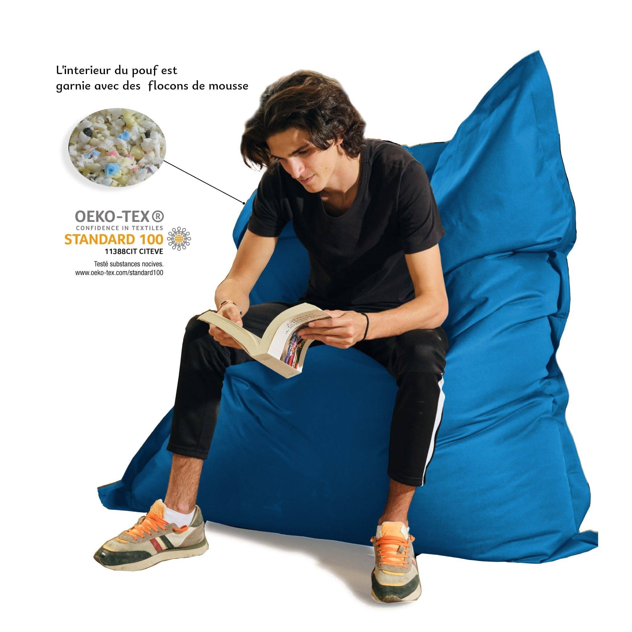 Pouf XXL intérieur extérieur déhoussable en tissu bleu 140x180cm - Déco arts - Image 5