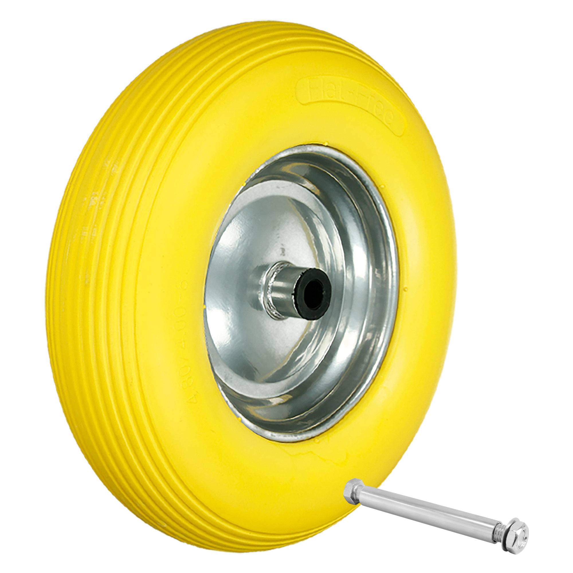 Ecd-Germany - 15" Roue brouette caoutchouc plein gomme PU 4.80 4.00-8 Ø 390 mm avec axe - Image 1