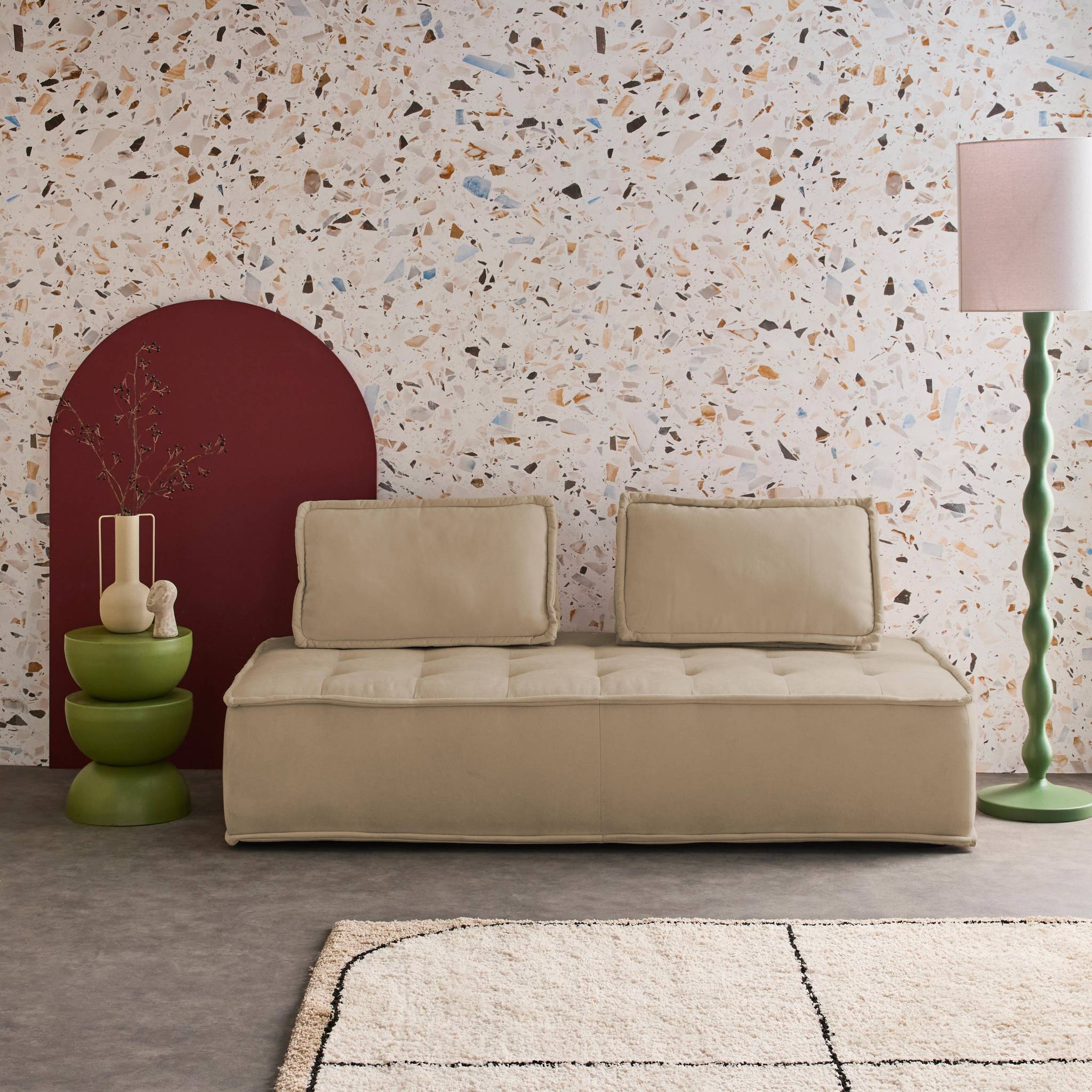 Chauffeuse 2 places pour canapé modulable tissu capitonné beige | sweeek - Image 3
