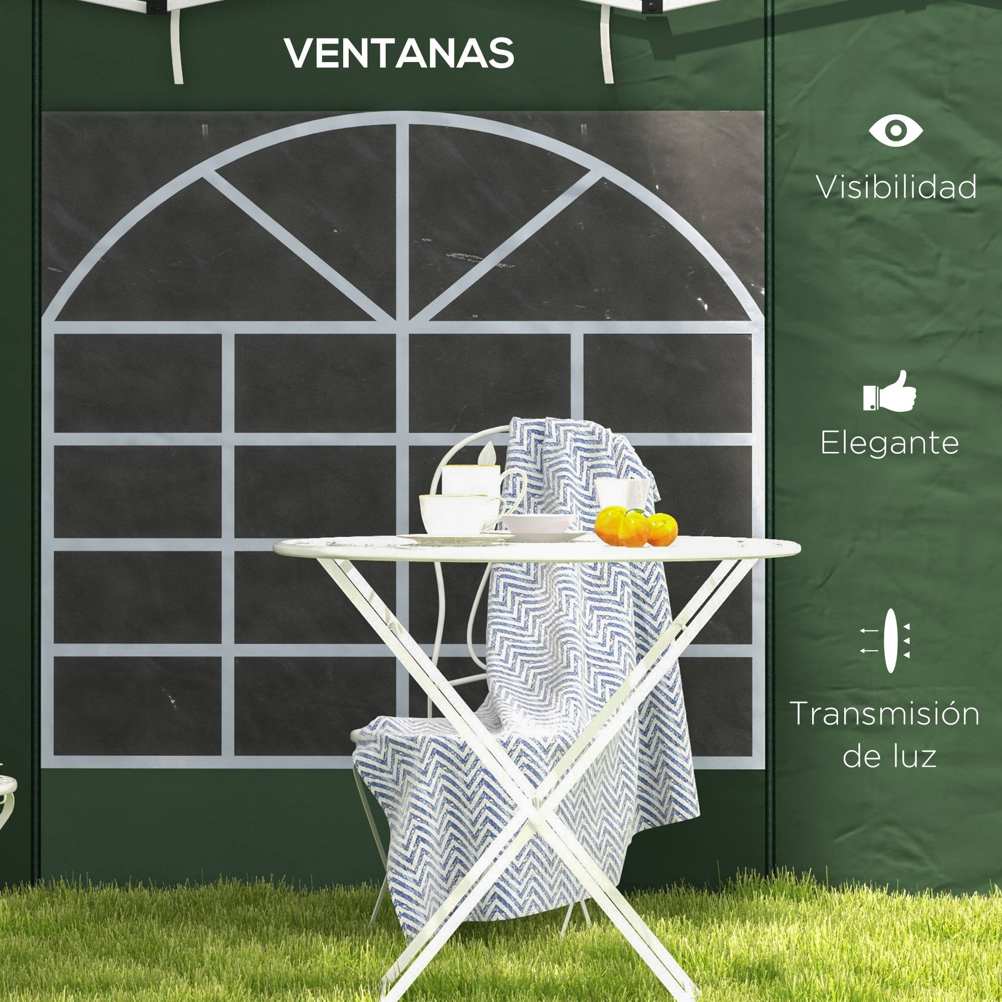 Lot de 2 Parois Latérales Tissu Oxford pour Tonnelle 3x3m avec Porte Zippée et Fenêtre Vert - ComfortXL Outdoor Living - Image 7