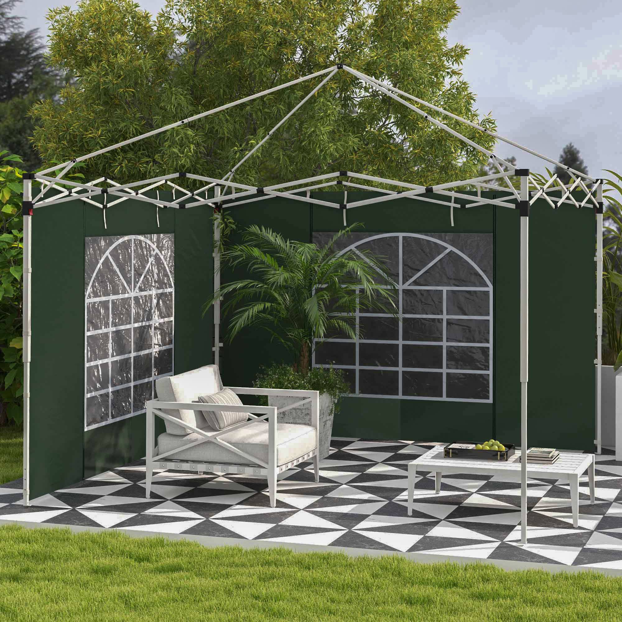 Lot de 2 Parois Latérales Tissu Oxford pour Tonnelle 3x3m avec Porte Zippée et Fenêtre Vert - ComfortXL Outdoor Living - Image 2