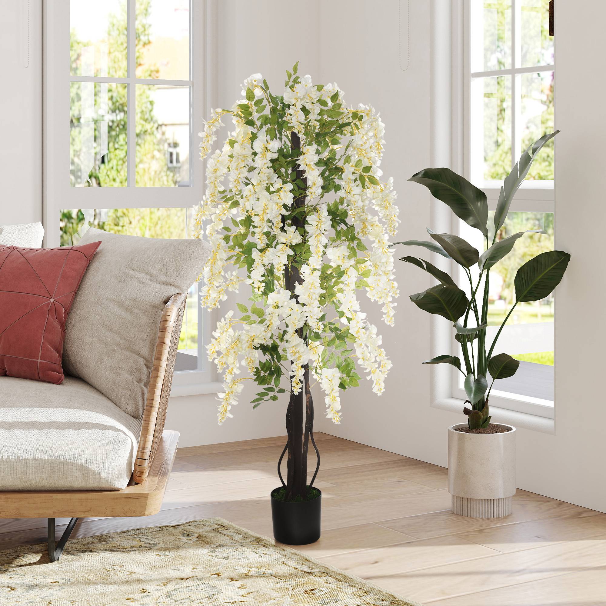 Grandes glycines artificielles 165 cm, plante artificielle, fleurs artificielles en pot, faux plante réaliste, bureau salon chambre - Image 7