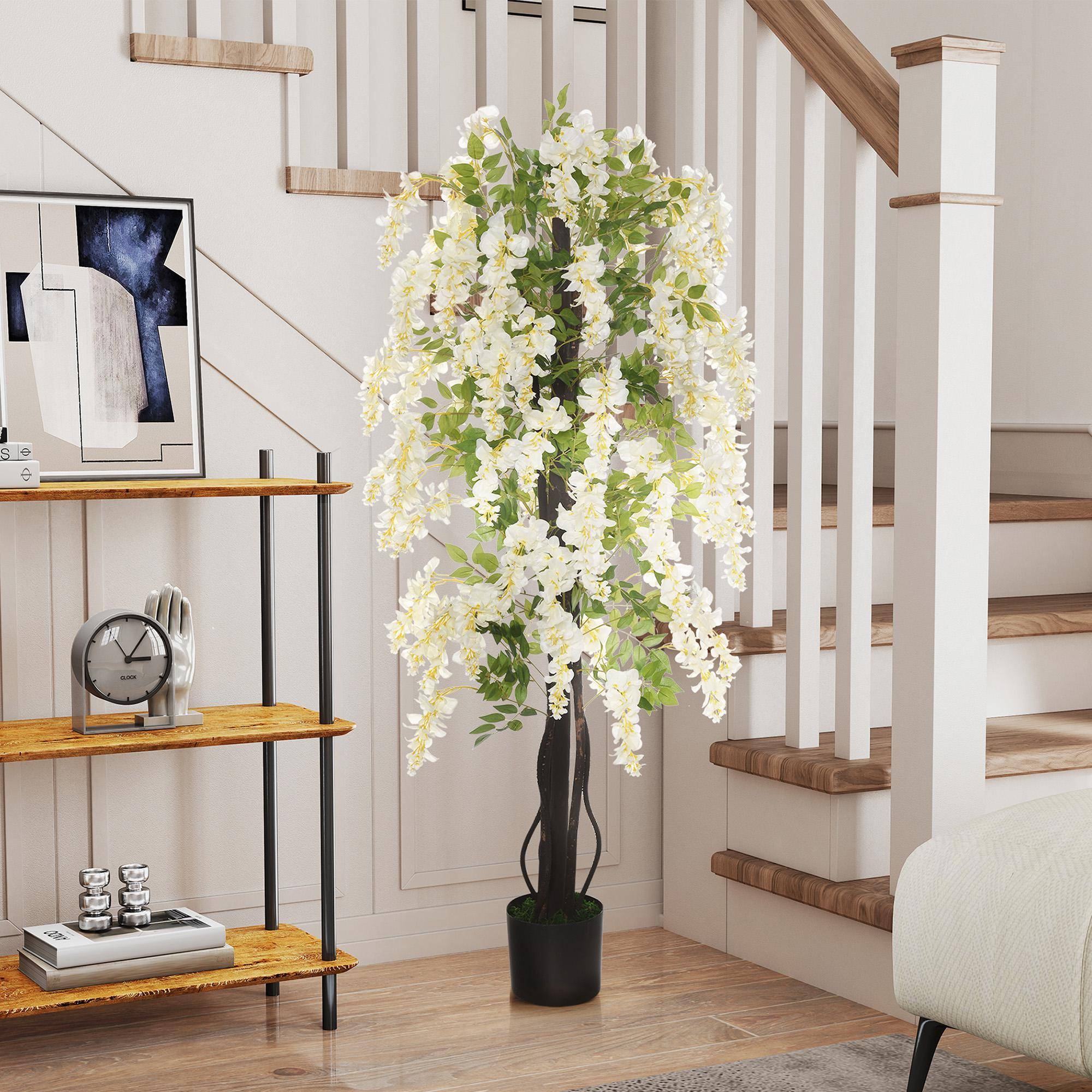 Grandes glycines artificielles 165 cm, plante artificielle, fleurs artificielles en pot, faux plante réaliste, bureau salon chambre - Image 4