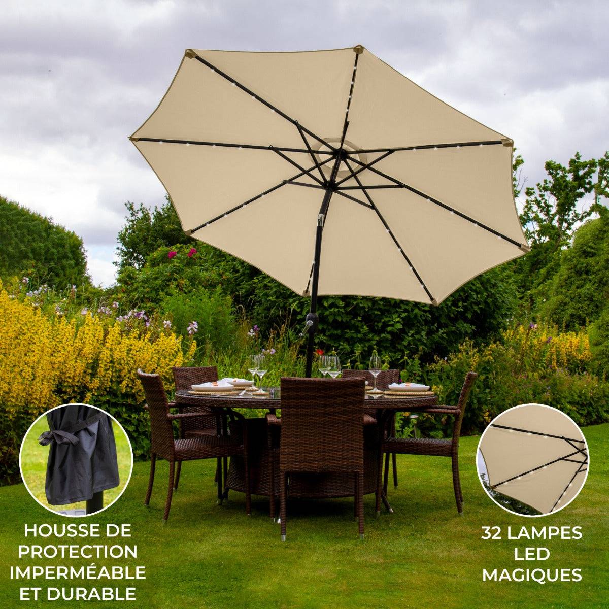 Monstershop - Parasol Beige 270 cm avec 32 LED's Intégrés - Image 2