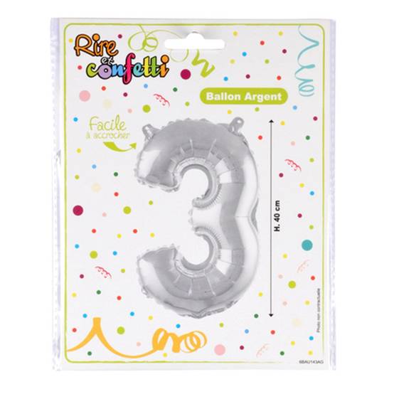 Ballon Gonflable Métallisé "Chiffre 3" 40cm Argent - Image 2