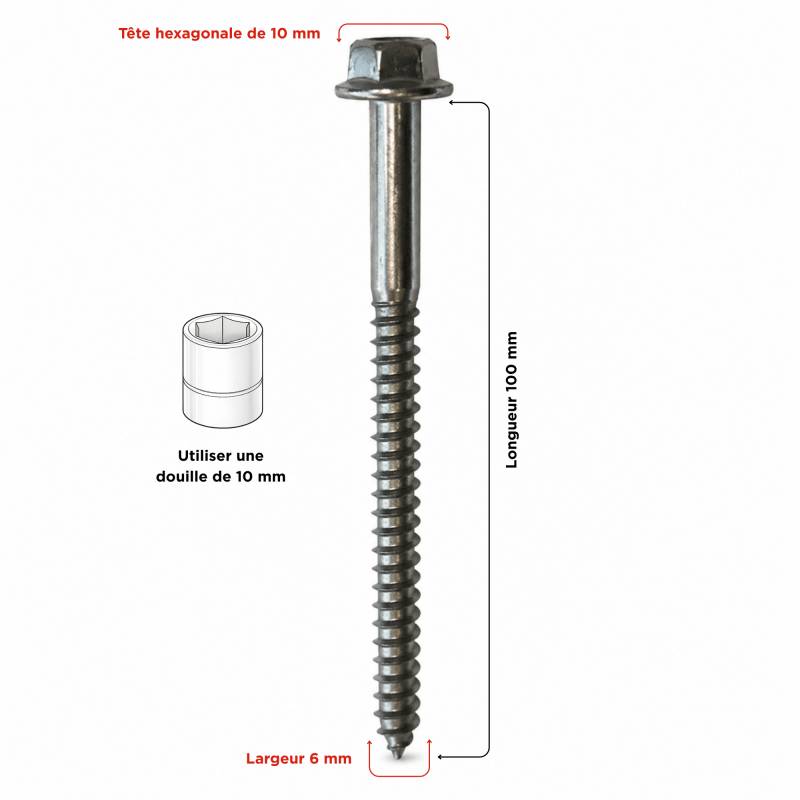 100 vis tirefond 6x100mm à gachaud - Largeur - 6mm, Longueur - 100mm - Image 2