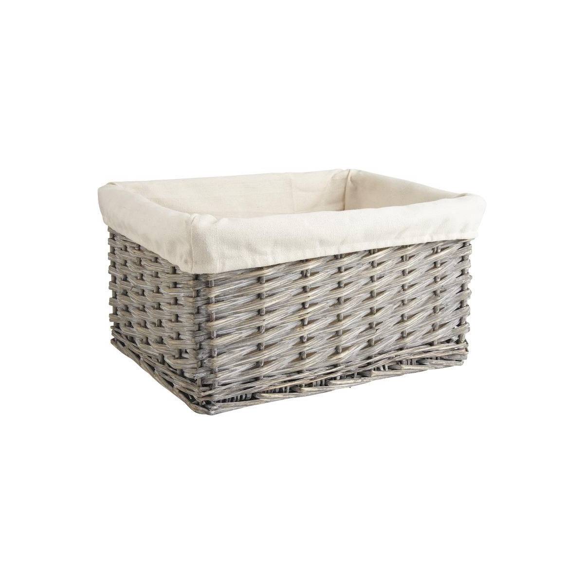 Aubry Gaspard - Corbeille de rangement en osier gris et coton 48 x 36 x 25 cm - Image 1