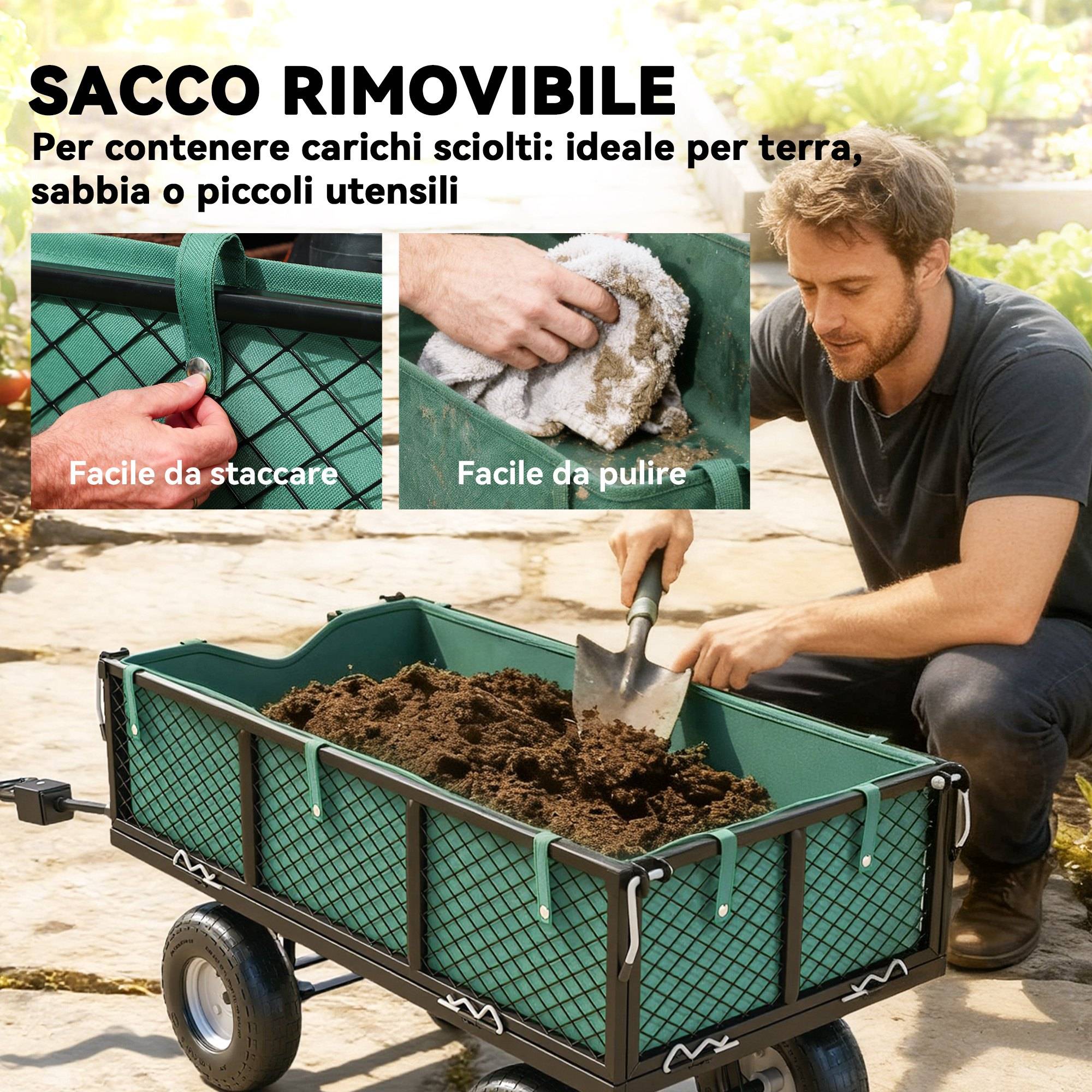 ComfortXL - Chariot de jardin acier 114 L 105 x 51 x 54 cm vert tout-terrain charge 200 kg - ComfortXL Outdoor Living - Image 7