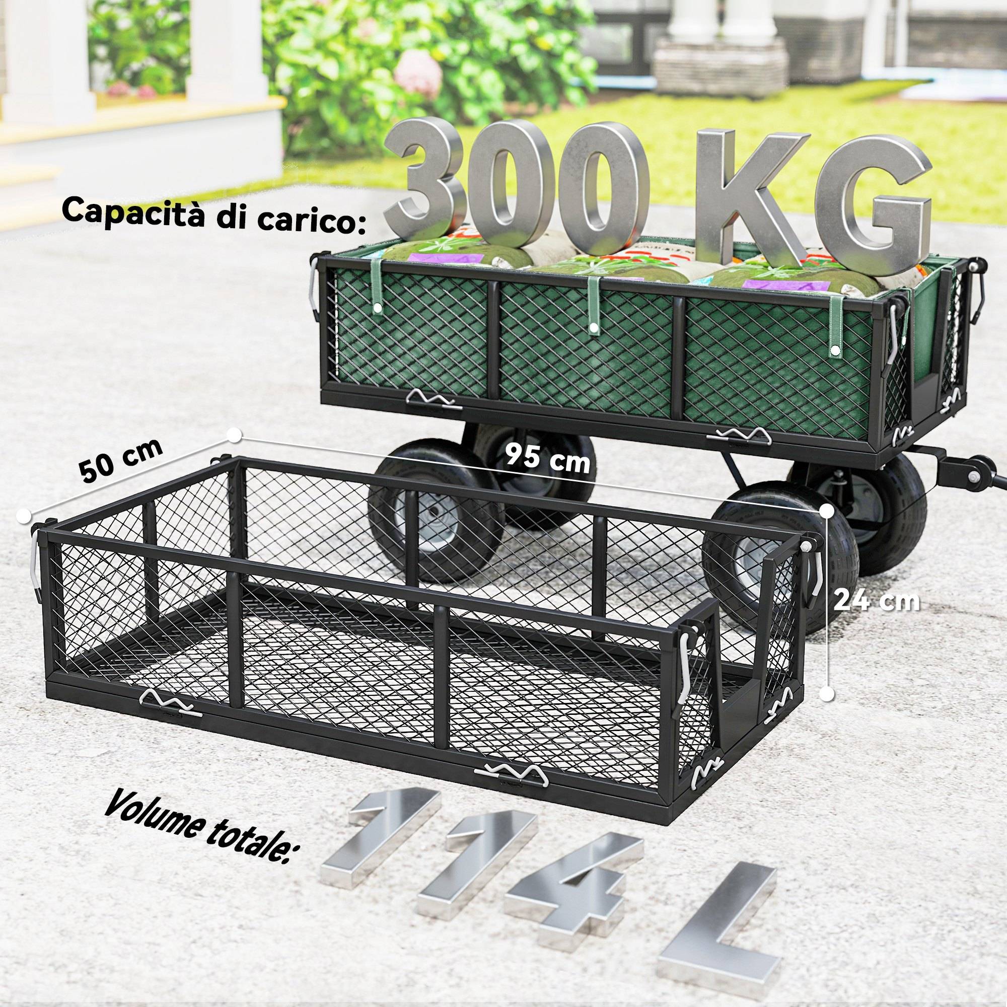 ComfortXL - Chariot de jardin acier 114 L 105 x 51 x 54 cm vert tout-terrain charge 200 kg - ComfortXL Outdoor Living - Image 9