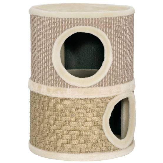 Tonneau à griffer compact pour chat avec 2 niches Griffoir en sisal 49 cm Kaki Café - ComfortXL Outdoor Living - Image 2